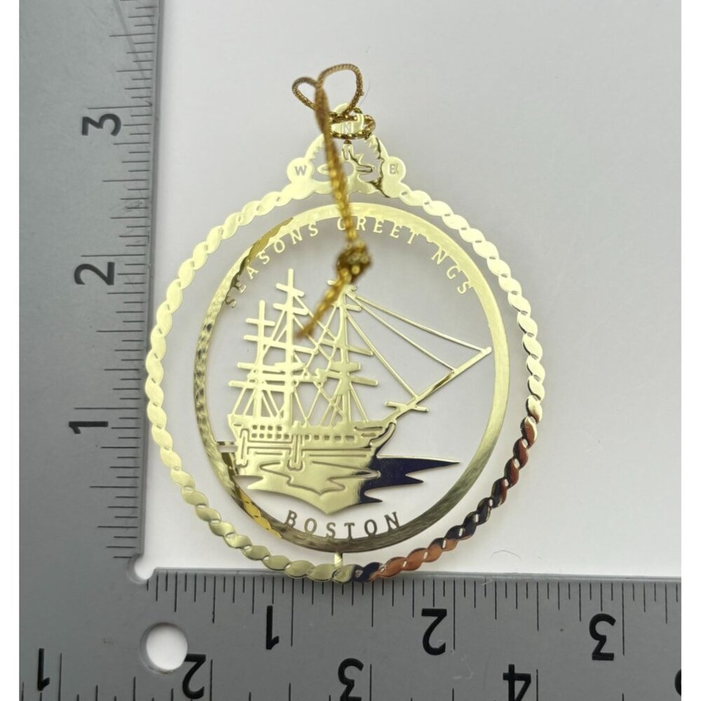 Boston Tea Party Ship Brass Christmas Ornament Nations Treasures Vintage - Picture 3 of 7